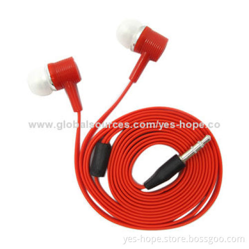 New Design Flat Red Earphones with In-ear Type, 20-20,000Hz Frequency Response